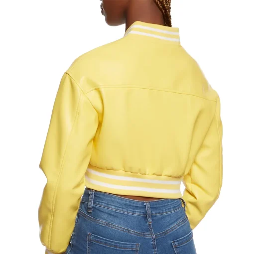 womens-cropped-yellow-faux-leather-bomber-jacket