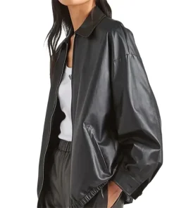 womens-flat-collar-black-faux-leather-bomber-jacket