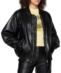 womens-grained-black-faux-leather-bomber-jacket