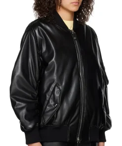 womens-grained-black-faux-leather-bomber-jacket