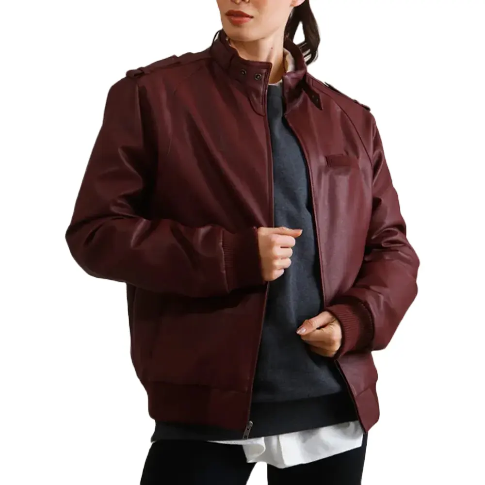 Womens Faux Leather Burgundy Bomber Jacket 4 burgundy-bomber-jacket-womens