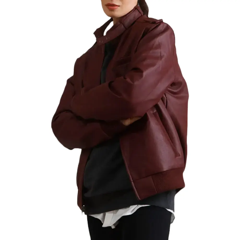 Womens Faux Leather Burgundy Bomber Jacket 5 womens-burgundy-bomber-jacket