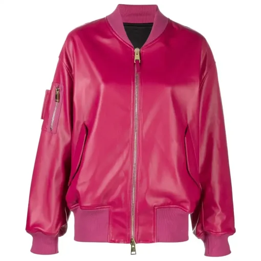 womens-pink-faux-leather-bomber-jacket