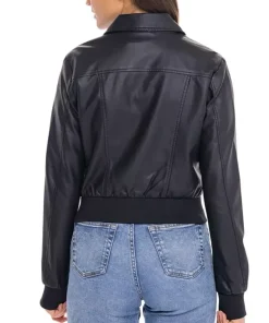 womens-shirt-collar-black-faux-leather-bomber-jacket