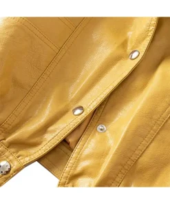womens-snap-button-yellow-faux-leather-bomber-jacket