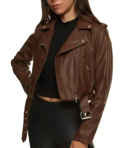 womens-solid-brown-faux-leather-moto-jacket