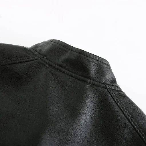 womens-stand-collar-black-faux-leather-short-jacket