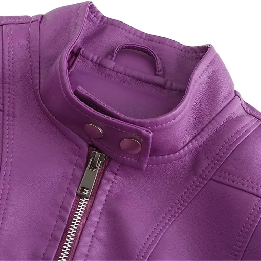 womens-stand-collar-purple-faux-leather-short-jacket