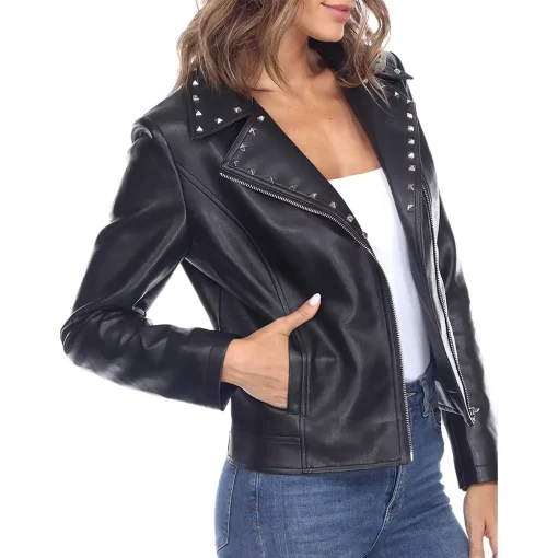 womens-studded-collar-black-faux-leather-jacket