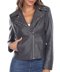 womens-studded-collar-gray-faux-leather-jacket