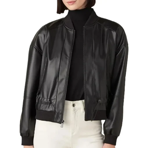 womens-zip-up-black-faux-leather-bomber-jacket