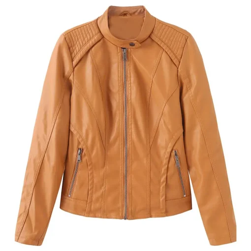 womens-zip-up-orange-faux-leather-biker-jacket