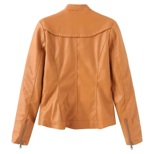womens-zip-up-orange-faux-leather-biker-jacket
