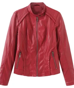 womens-zip-up-red-faux-leather-biker-jacket