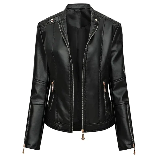 womens-zipper-black-faux-leather-biker-jacket