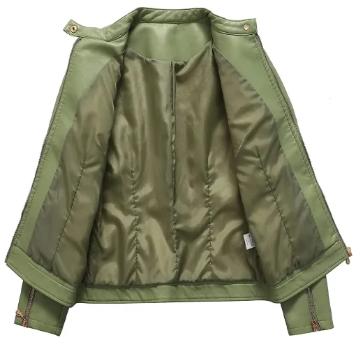 womens-zipper-green-faux-leather-biker-jacket