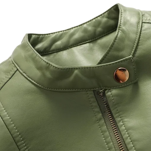 womens-zipper-green-faux-leather-biker-jacket