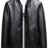 mens-black-faux-leather-simple-look-bomber-jacket