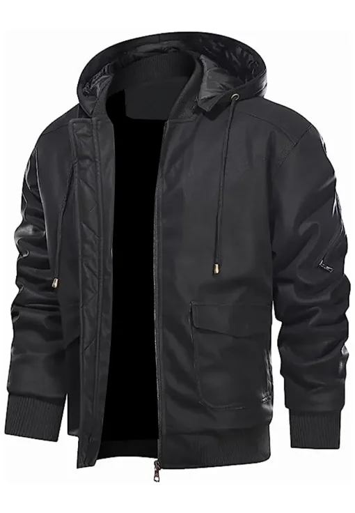 mens-casual-black-faux-leather-bomber-jacket-with-removable-hood