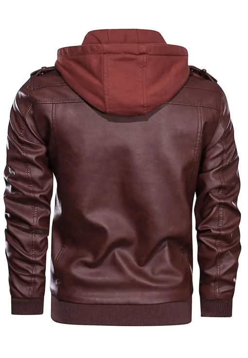 mens-maroon-faux-leather-hooded-bomber-jacket