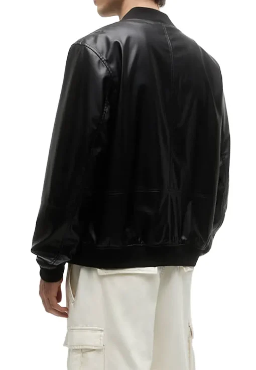 mens-rib-knit-collar-black-faux-leather-bomber-jacket