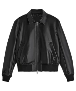 mens-shirt-collar-black-faux-leather-bomber-jacket