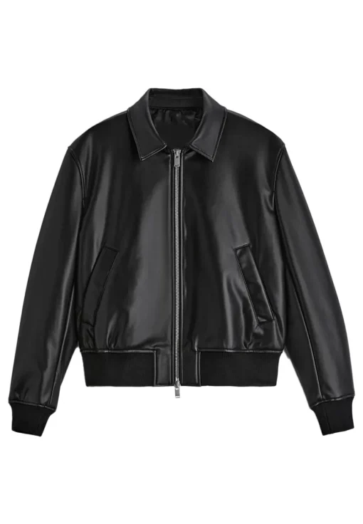 mens-shirt-collar-black-faux-leather-bomber-jacket