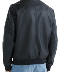 mens-simple-black-faux-leather-bomber-jacket