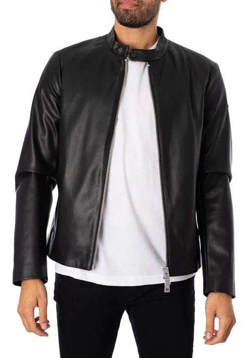 mens-snap-button-collar-black-faux-leather-jacket
