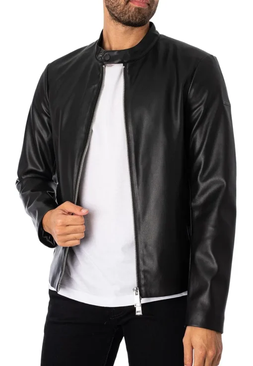 mens-snap-button-collar-black-faux-leather-jacket