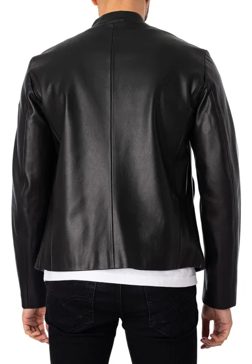 mens-snap-button-collar-black-faux-leather-jacket