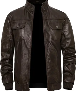 mens-stand-collar-brown-faux-leather-slim-fit-bomber-jacket