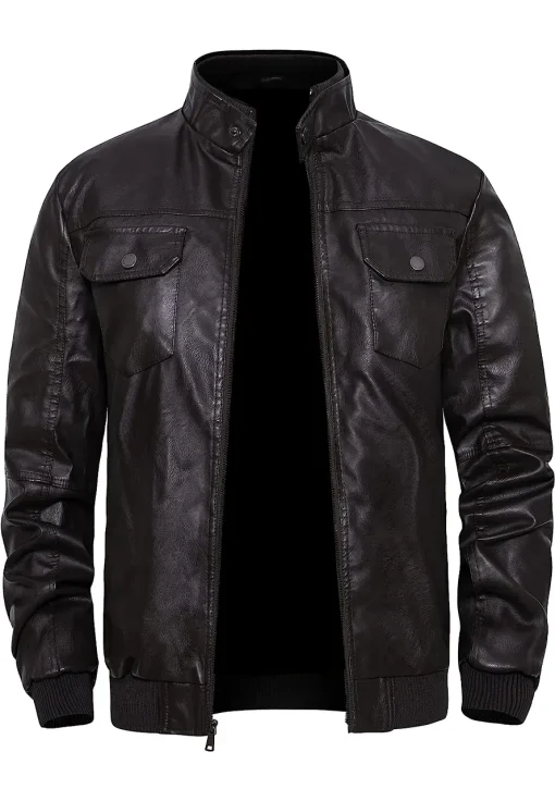mens-stand-collar-coffee-faux-leather-slim-fit-bomber-jacket