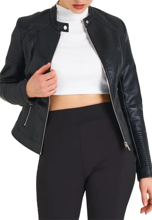 snap-tab-collar-womens-black-faux-leather-biker-jacket