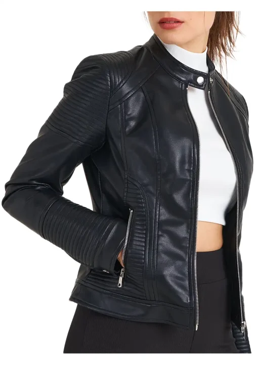 snap-tab-collar-womens-black-faux-leather-biker-jacket