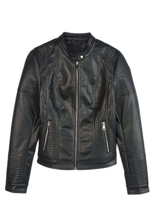 snap-tab-collar-womens-black-faux-leather-biker-jacket
