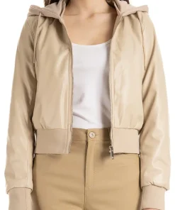 womens-beige-faux-leather-hooded-bomber-jacket