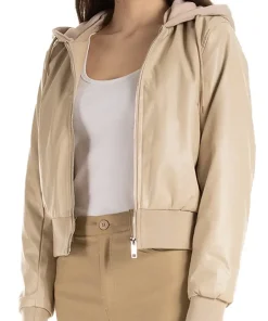 womens-beige-faux-leather-hooded-bomber-jacket