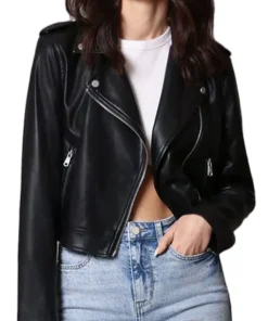 womens-branded-black-faux-leather-biker-jacket