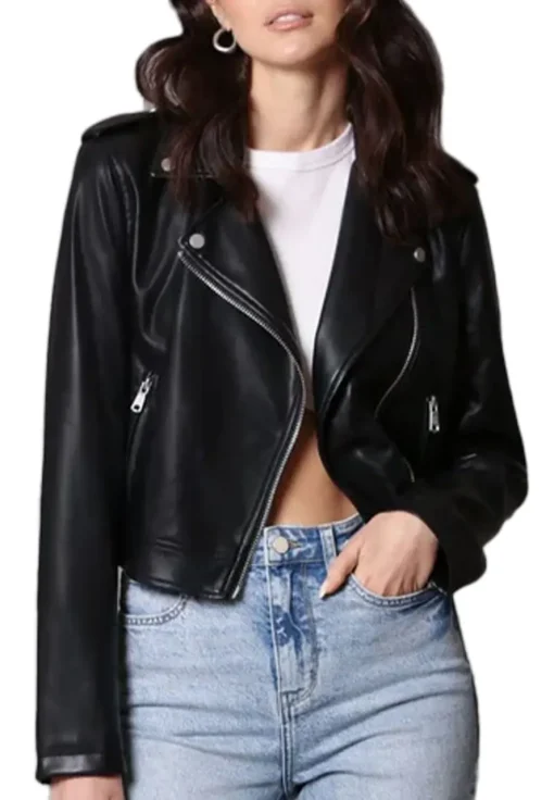 womens-branded-black-faux-leather-biker-jacket