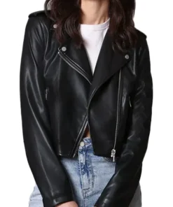 womens-branded-black-faux-leather-biker-jacket