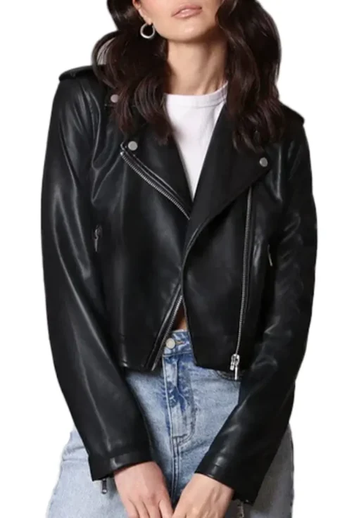 womens-branded-black-faux-leather-biker-jacket