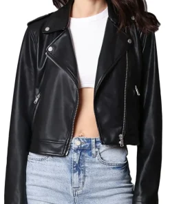 womens-branded-black-faux-leather-biker-jacket