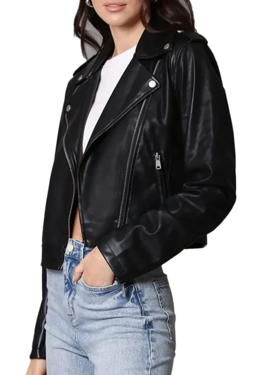 womens-branded-black-faux-leather-biker-jacket