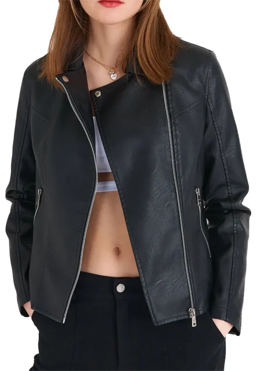 womens-casual-black-faux-leather-biker-jacket