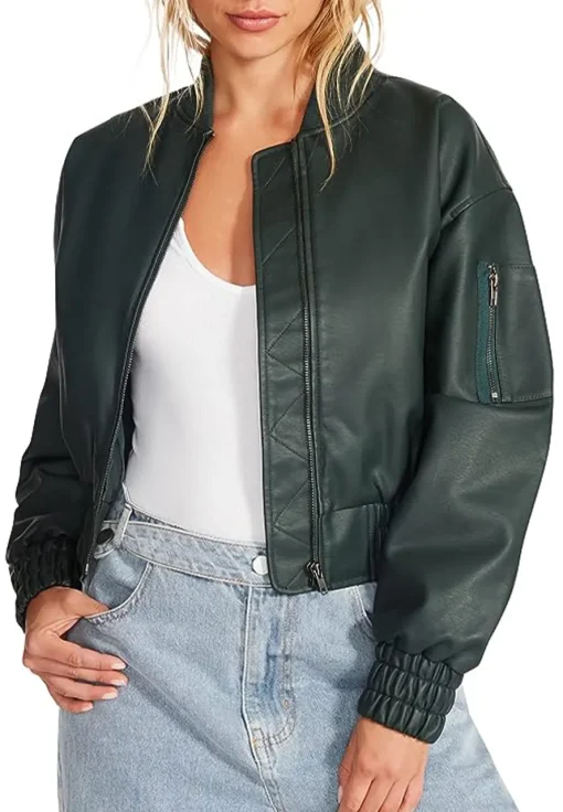 womens-green-faux-leather-crop-bomber-jacket