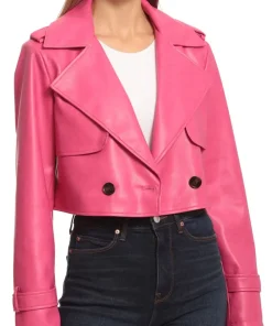 womens-pink-faux-leather-cropped-trench-jacket