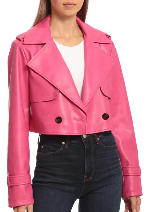 womens-pink-faux-leather-cropped-trench-jacket