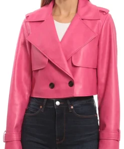 womens-pink-faux-leather-cropped-trench-jacket
