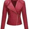 womens-red-faux-leather-casual-jacket